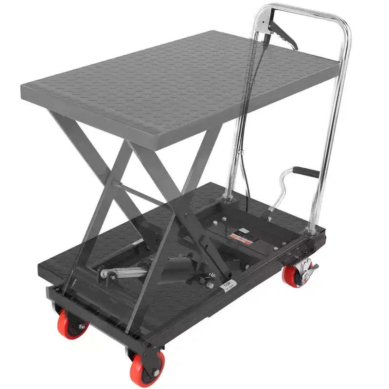 VEVOR Hydraulic Lift Table Cart, 500lbs Capacity 28.5 Lifting Height, Manual Single Scissor Lift Table with 4 Wheels and Non-slip Pad