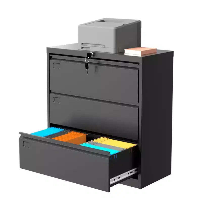 Lock Lateral 3 Drawer File Cabinets - Metal Filing Storage Vertical Cabinets for Home Office Furniture Organization Hanging Letter/Legal/F4/A4