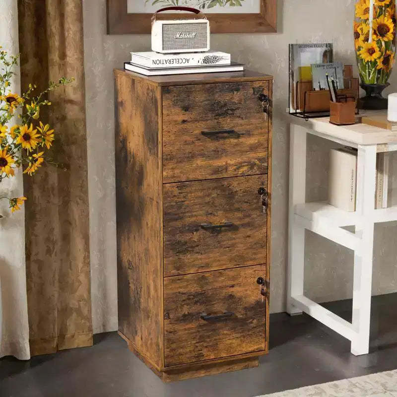 Karl Home 3-Drawer Brown MDF 15.35in. W Vertical File Cabinet