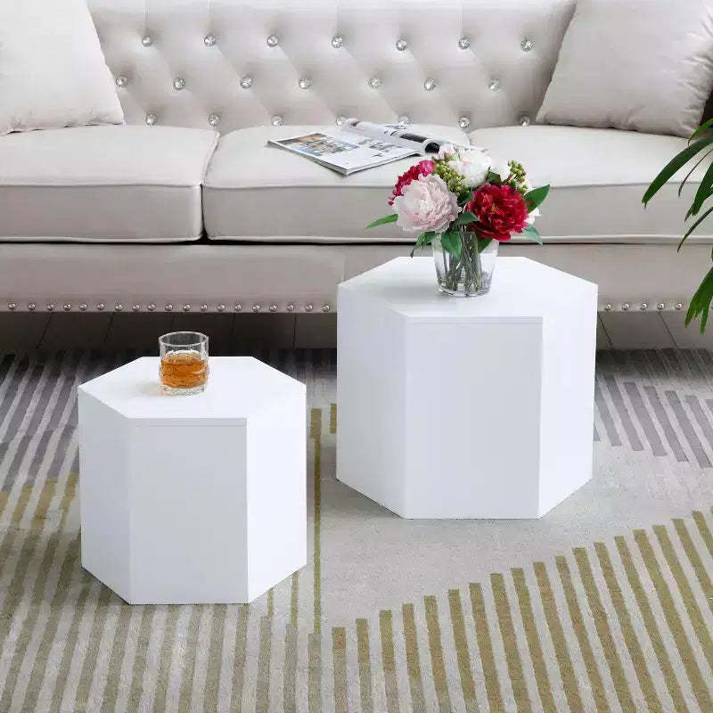 Okak Round Nesting Coffee Table Set of 2, Modern End Side Tables for Living Room/Office, Space-Saving Balcony Yard