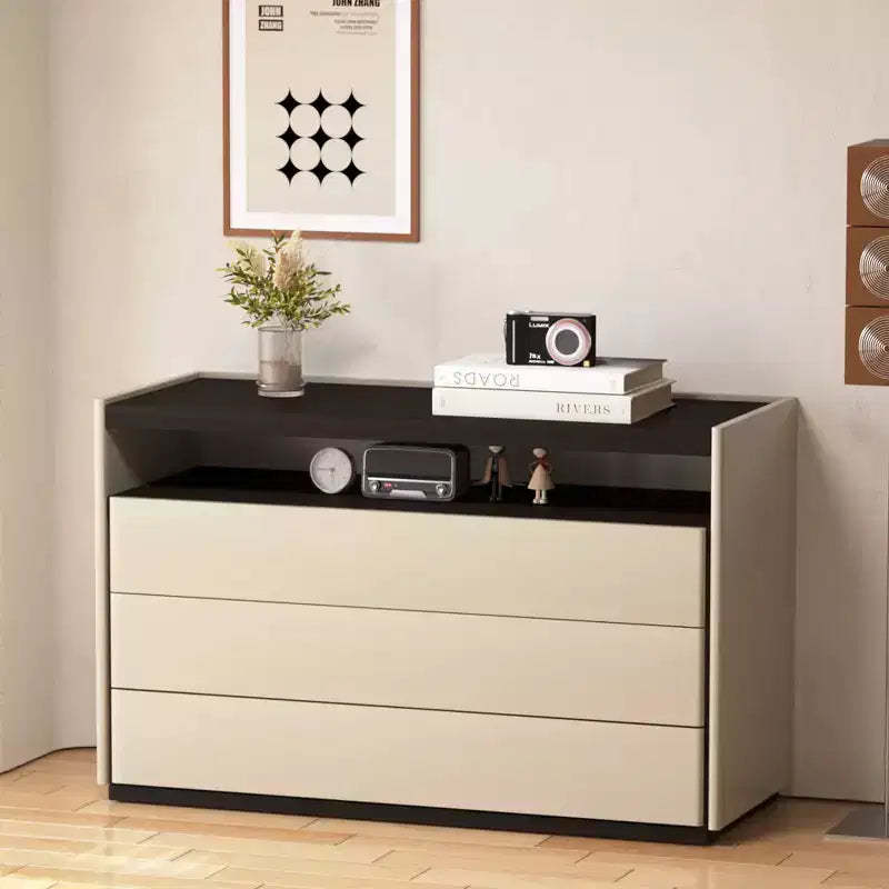 Luck Live Dressers Modern 3 drawer vanity with open shelf, beige