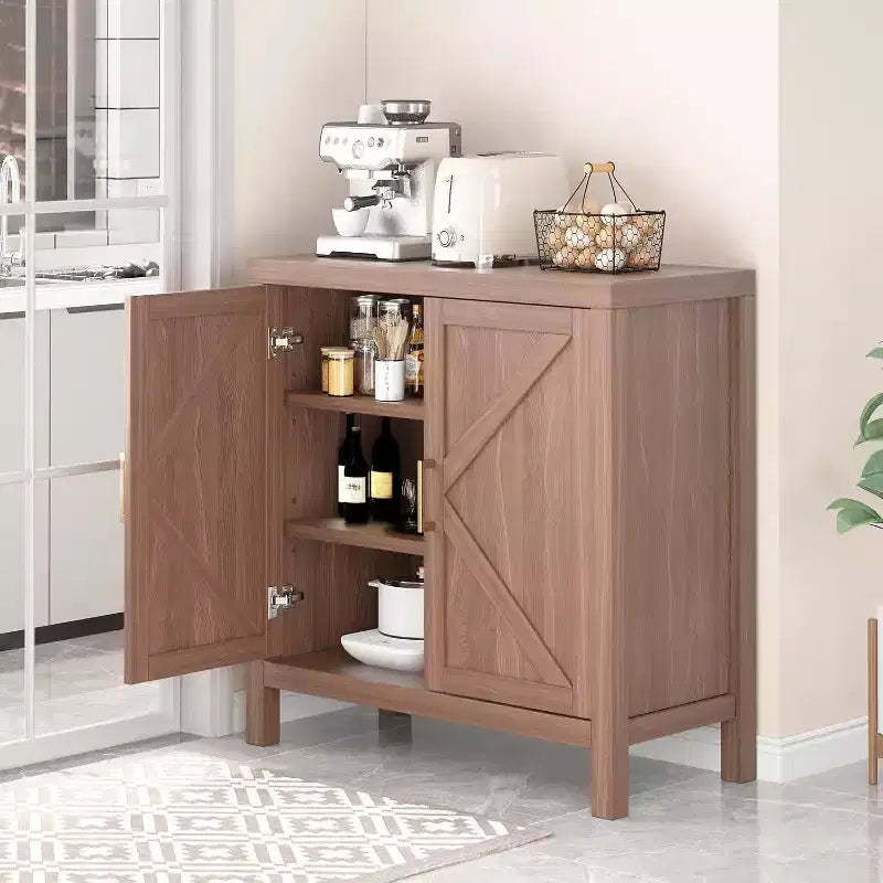 30 Inch Farmhouse Storage Cabinet, X-Shaped Double Door Kitchen Storage with 2 Adjustable Shelves