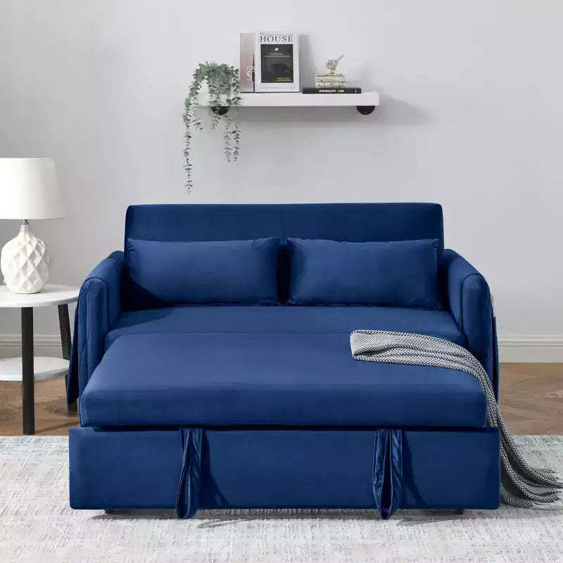 MAYEERTY Modern Convertible Sofa Bed with Arm Pockets & Adjustable Back