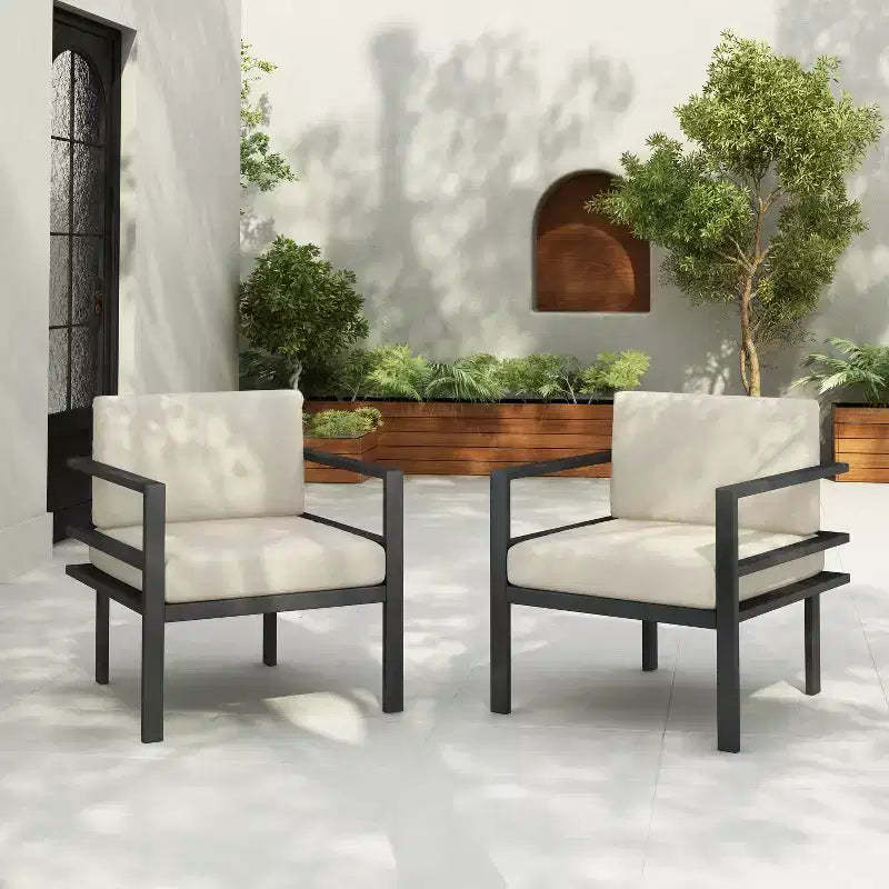 Christopher Knight Home Adair Modern Outdoor Aluminum Upholstered Club Chair, Beige