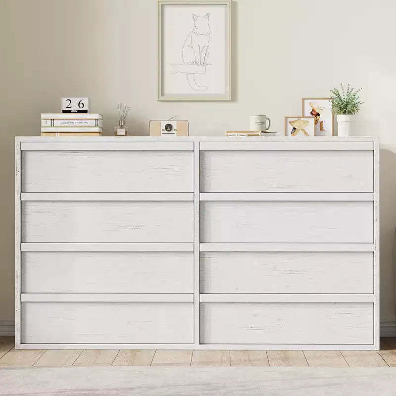 Garvee 8 Drawer Dresser for Bedroom, 54 White Double Dresser Organizer with Concave Handle, Modern Chest of Drawer for Bedroom Living Room Nursery