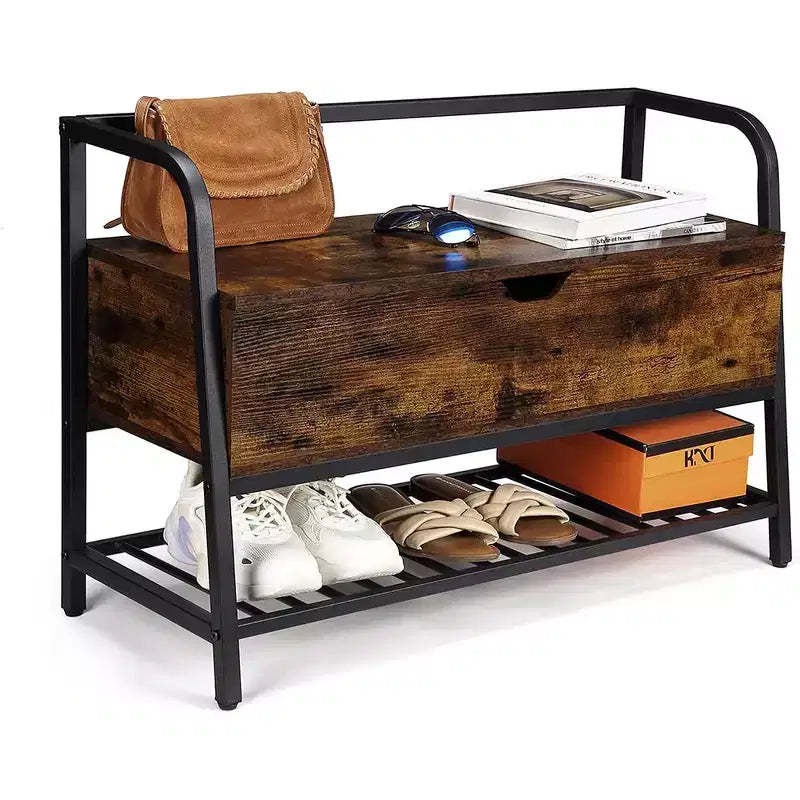 Shoe Bench with Storage, 33-Inch Wooden Shoe Storage Organizer with Flip Top Box
