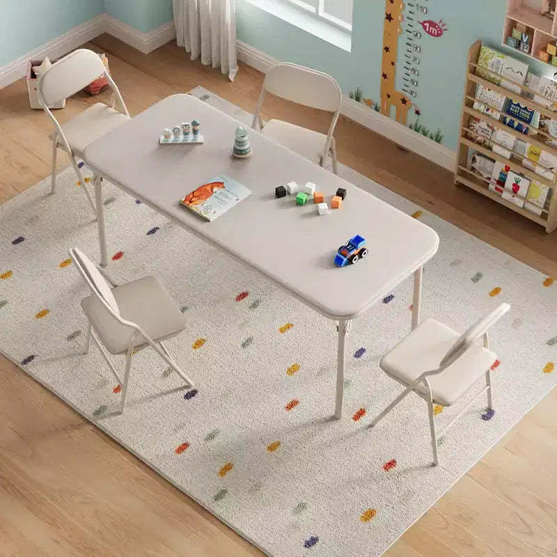 Boys and Girls Folding Table and Chairs Set of 3, Portable Table and Chair with Pu Soft Cushion, Suitable for Eating, Reading and Playing