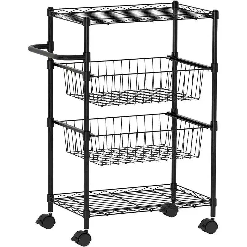 Kitchen Utility Cart, 4 Tier Rolling Cart, 110 Lbs Capacity Storage Cart with Wheels & Handle Bar