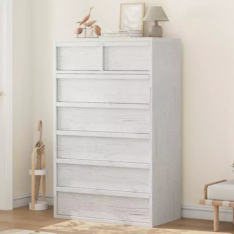 Garvee 7 Drawer Dresser for Bedroom, White 7 Chest of Drawers Tall with Concave Handles, Wooden Dresser Organizer for Living Room Nursery Entryway