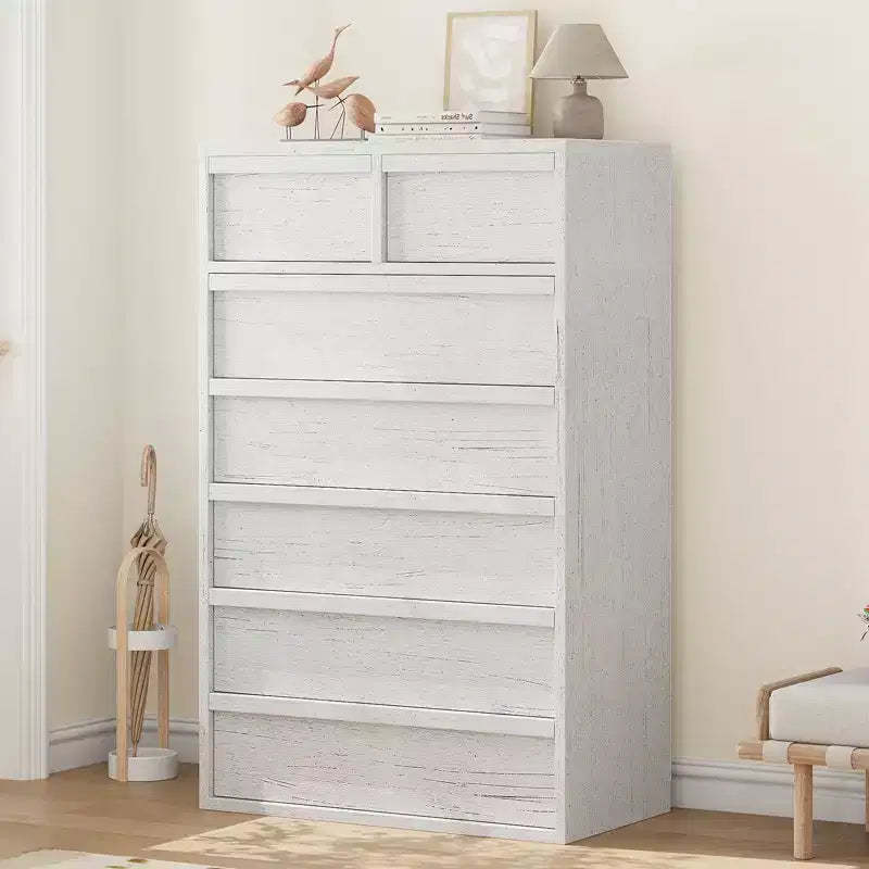 Garvee 7 Drawer Dresser for Bedroom, White 7 Chest of Drawers Tall with Concave Handles, Wooden Dresser Organizer for Living Room Nursery Entryway