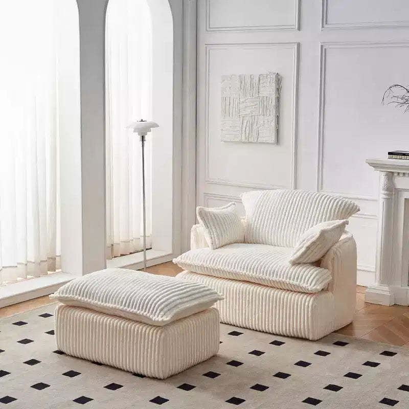 Convertible Compressed Sofa Chair with Ottoman, Modern Corduroy Fabric Armchair for Small Spaces, Living Room, Dorm, or Apartment