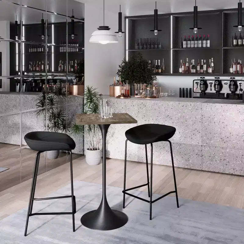 LeisureMod Verve 24 Sqaure Bar Height Dining Table - Modern MDF Top with Black Pedestal Base Counter Height Table for Kitchen, Home, and Pub