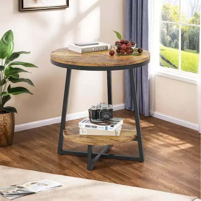 MAYEERTY 2-Tier Round Edge End Table Open Shelf Easy Assembly Labeled Parts Home Use