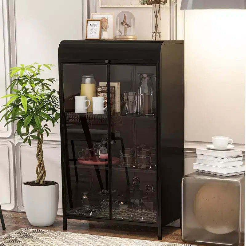 CLIHOME 47.6 Tall Metal Storage Cabinet, 4-Tier Display Cabinet with Open Shelves, Freestanding Steel Sideboard Buffet