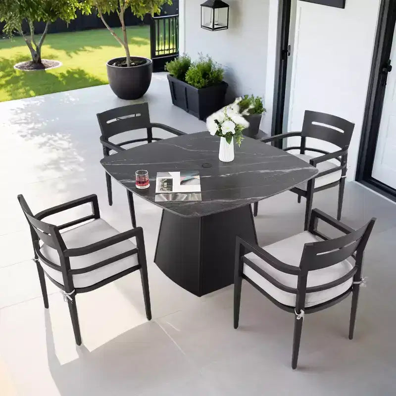 Christopher Knight Home Judd Patio 44 Aluminum Pedestal Dining Table with Sintered Stone Top