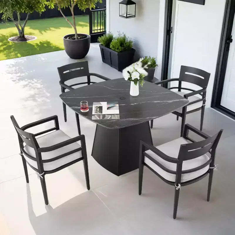 Christopher Knight Home Judd Patio 44 Aluminum Pedestal Dining Table with Sintered Stone Top
