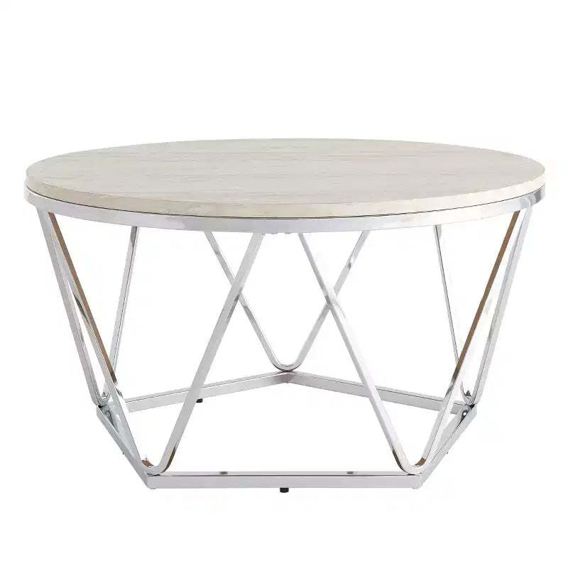 Luna Faux Stone Round Coffee Table - Silver - SEI