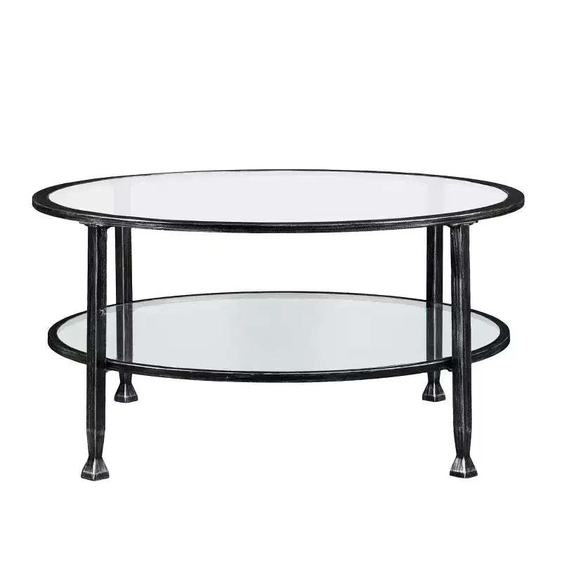 Jaymes Metal/Glass Round Cocktail Table - Black - SEI