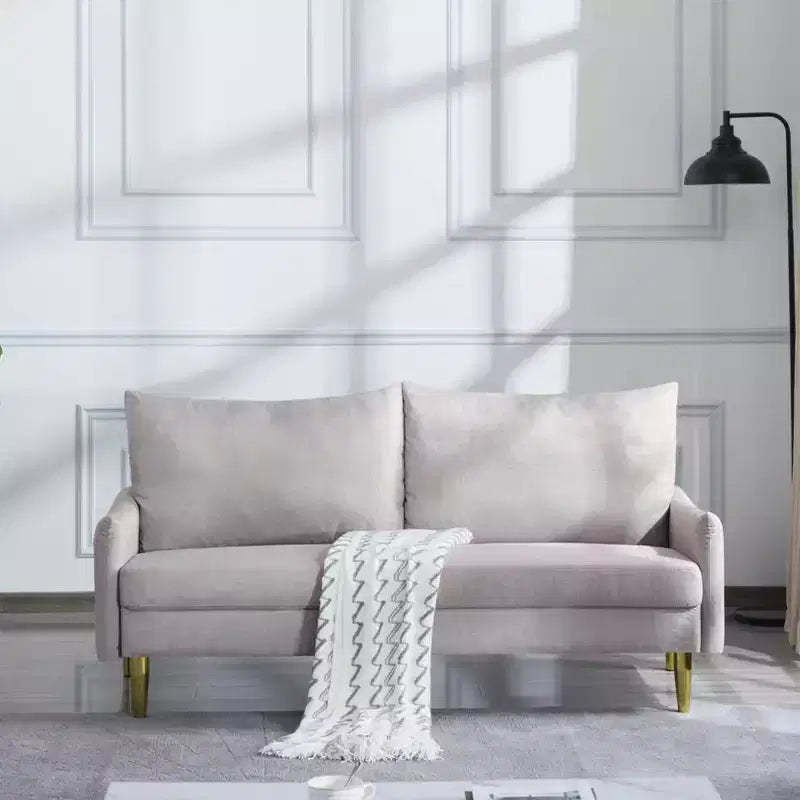 MAYEERTY 67 Modern Loveseat - Curved Arms & Back, Removable Washable Back Covers, Gold Metal Legs