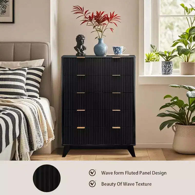 48 Tall Modern Chest of Drawers, 5 Drawers Dresser, Wooden Chest of Drawers, MDF Board Furniture, Wave Pattern Chest, Farmhouse Rustic Design