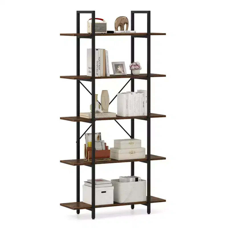 Costway 1/2 PCS 5-Tier Bookshelf 62 Tall Vintage Industrial Bookcase with Open Storage Shelves