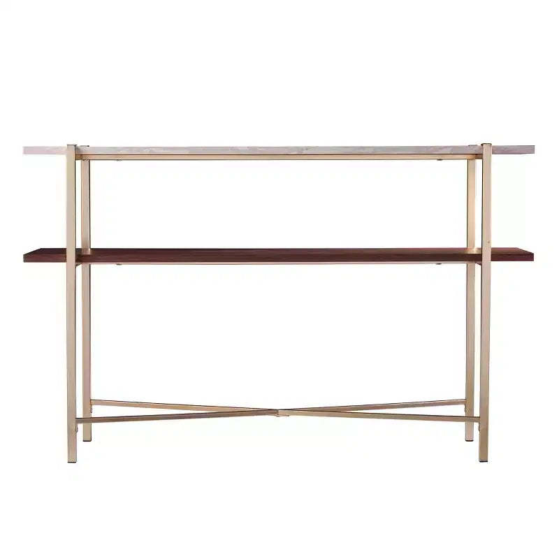 Ardmillan Faux Marble Console Table with Storage - Brass - SEI