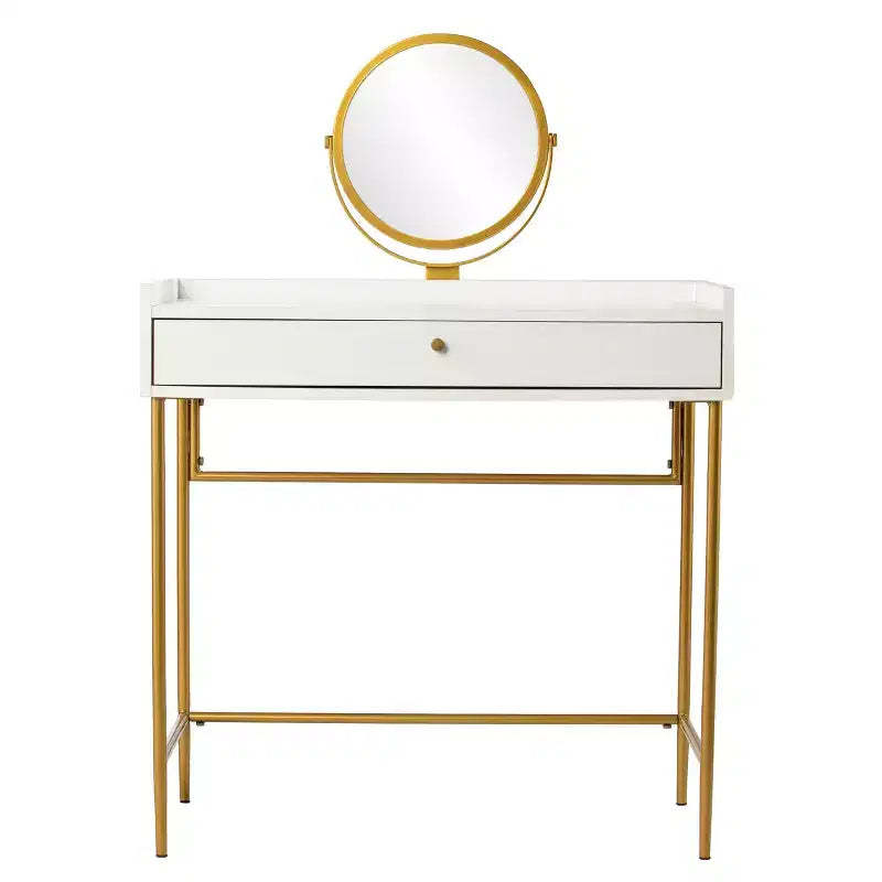 Derald Vanity Table With Mirror & Drawer - Gold/White - SEI