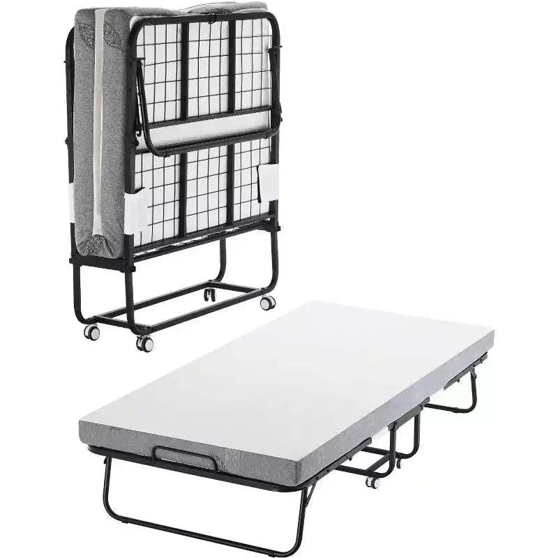 VEVOR Rollaway Bed, 38 in x 75 in Folding Bed with 4 in Mattress, Twin Size Foldable Bed with Sturdy Metal Frame & Memory Foam Mattress