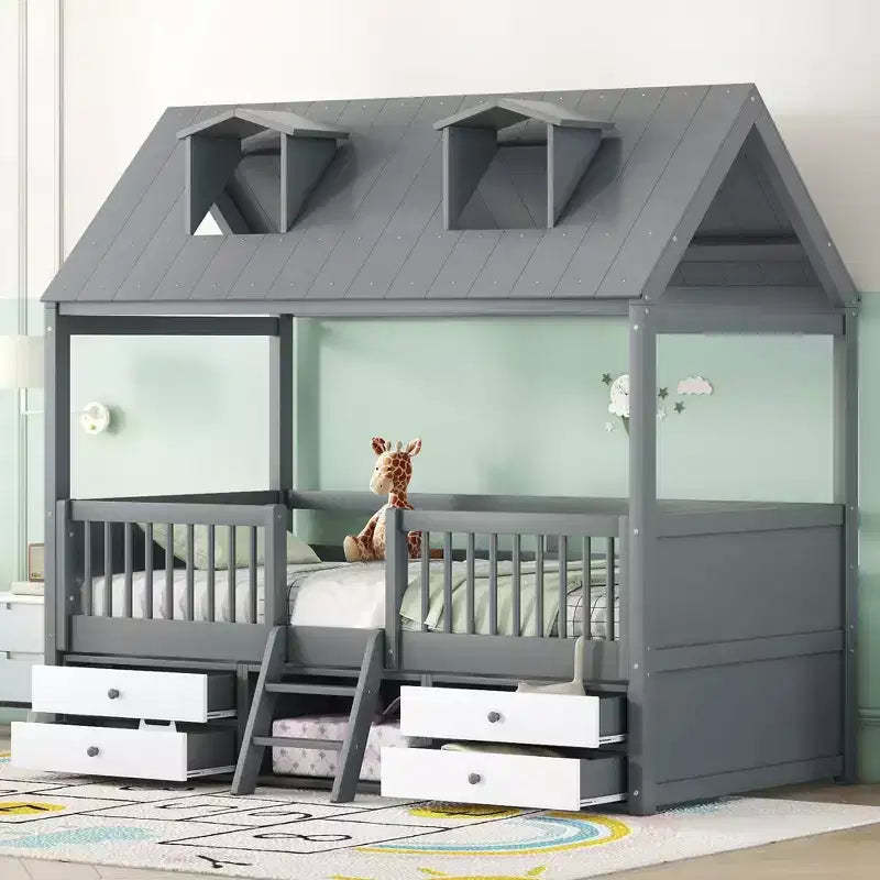 Whisen Wood Bed House Bed Frame