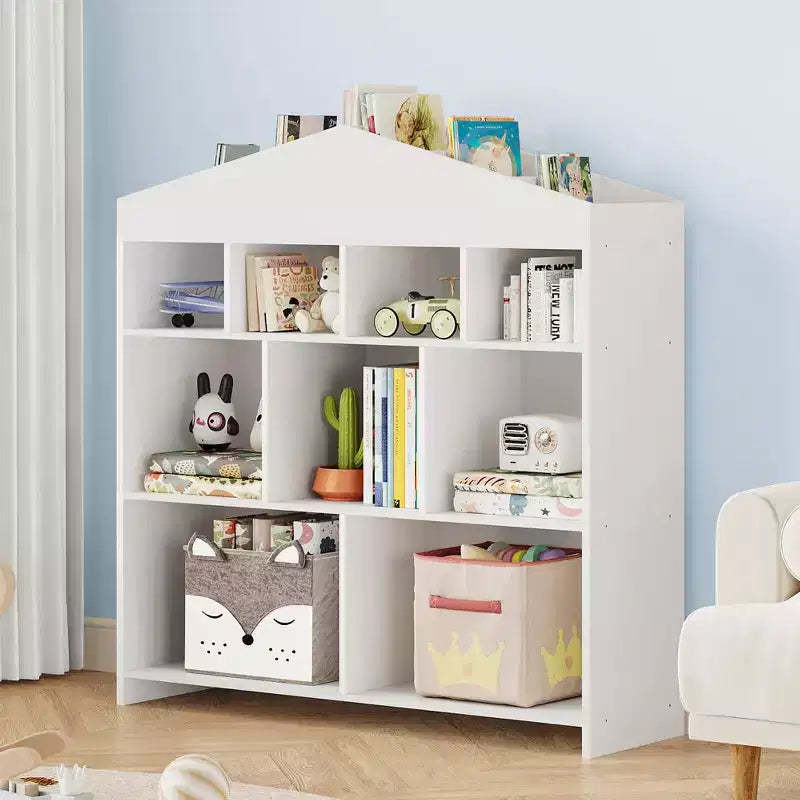 9-Cubby Kids Bookshelf Toy Storage Organizer - White Wooden Bookcase for Playroom, Nursery & Kids Room