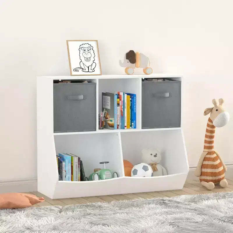 4-Cube Kids Bookshelf - Toy Storage Organizer for Playroom, Nursery & Kindergarten - White-Gray