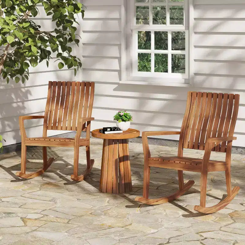Christopher Knight Home Raeburn Outdoor Rustic Acacia Wood Slatted Design Accent Rocking Chair (Set of 2)