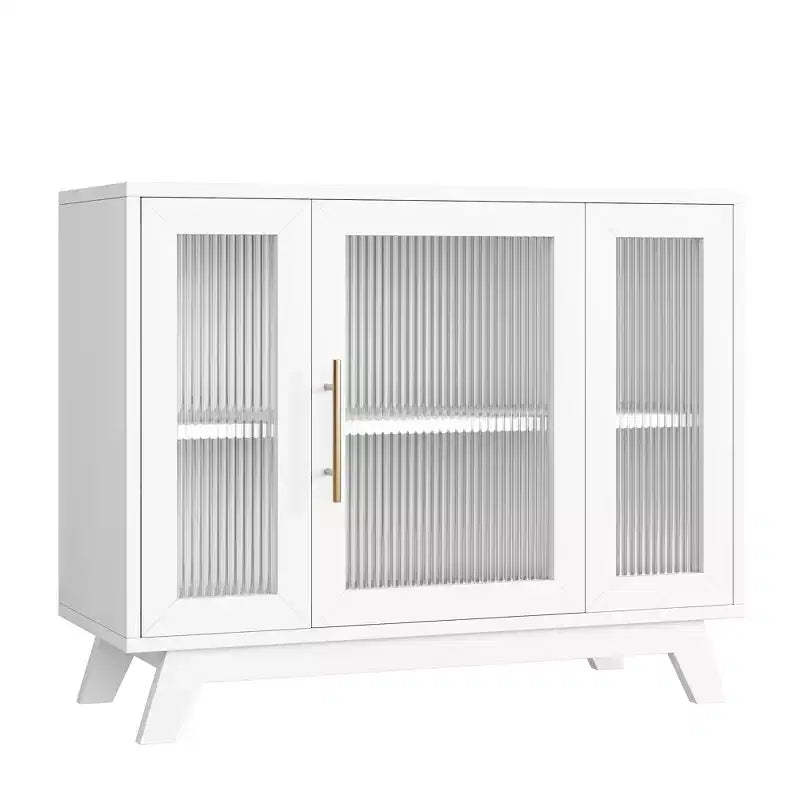 Buffet Cabinet with Storage, 36 Sideboard Cabinet with Fluted Glass Door, Retro Coffee Bar Station with Adjustable Shelf, White