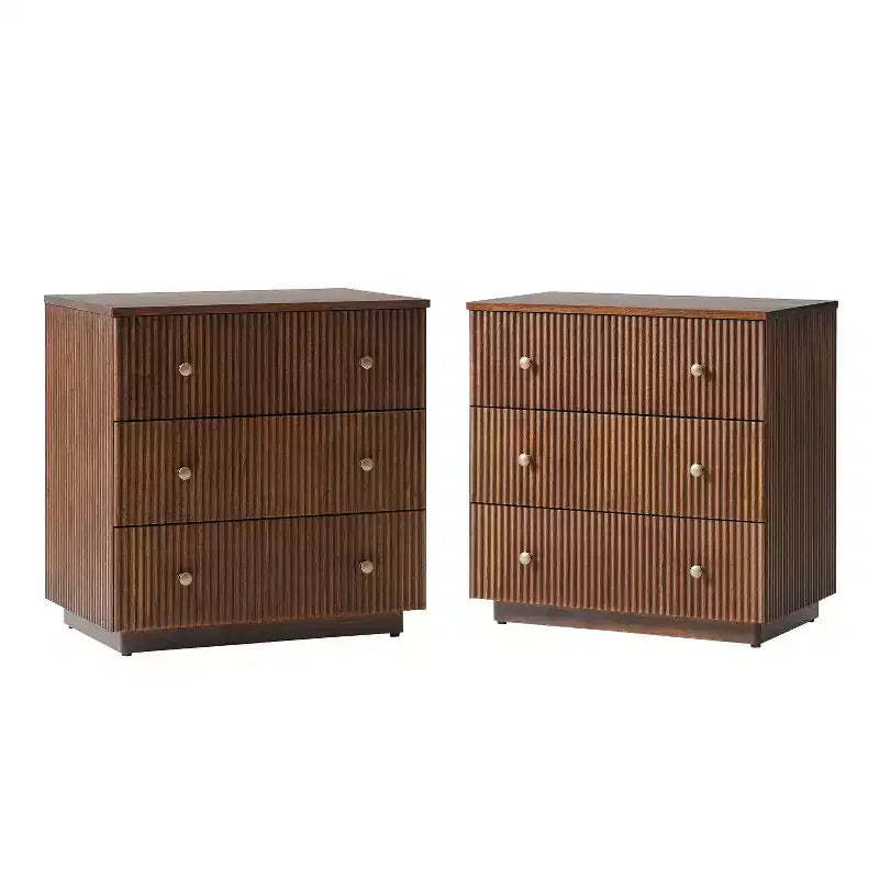 Sara 3-Drawer Modern end table with Built-in Charging Station Set of 2|ART OF LIVING DESIGNS-CHERRY