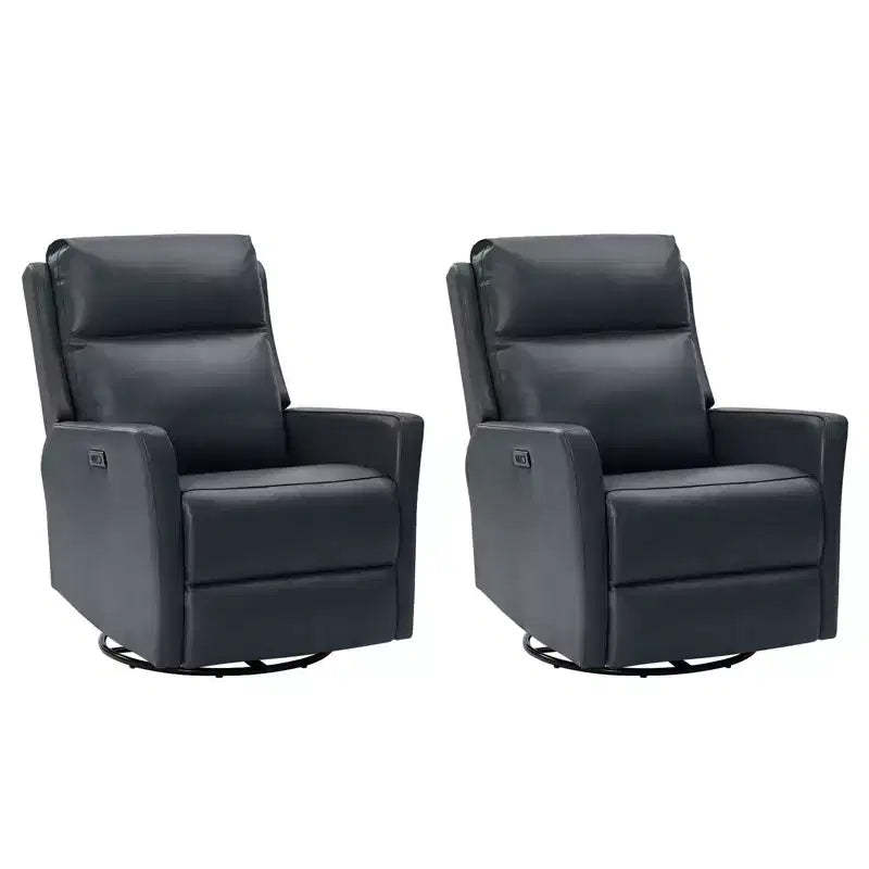 Mario Genuine Leather Transitional Power Recliner with USB Ports Set of 2| ART OF LIVING DESIGNS-NAVY