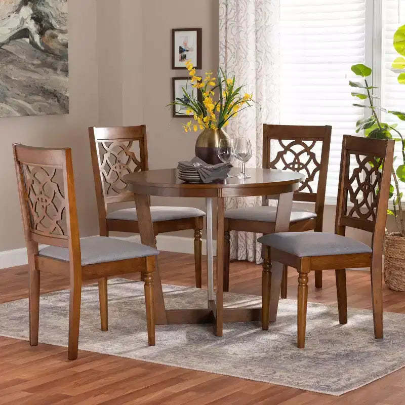 Baxton Studio Valerie Modern Grey and Walnut Brown Wood 5-Piece Dining Set