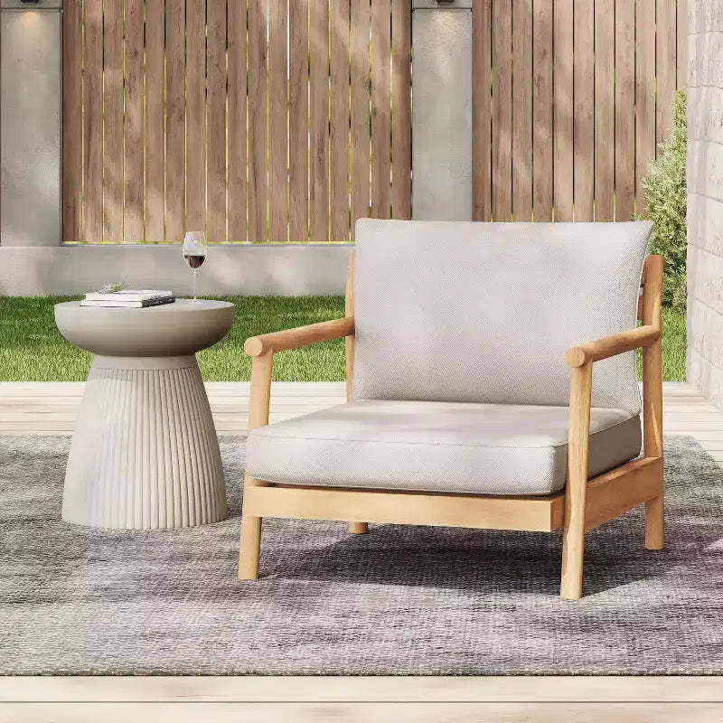 Christopher Knight Home Shane Rustic Patio Acacia Wood Club Chair with Water-Resistant Cushion, Teak /Beige