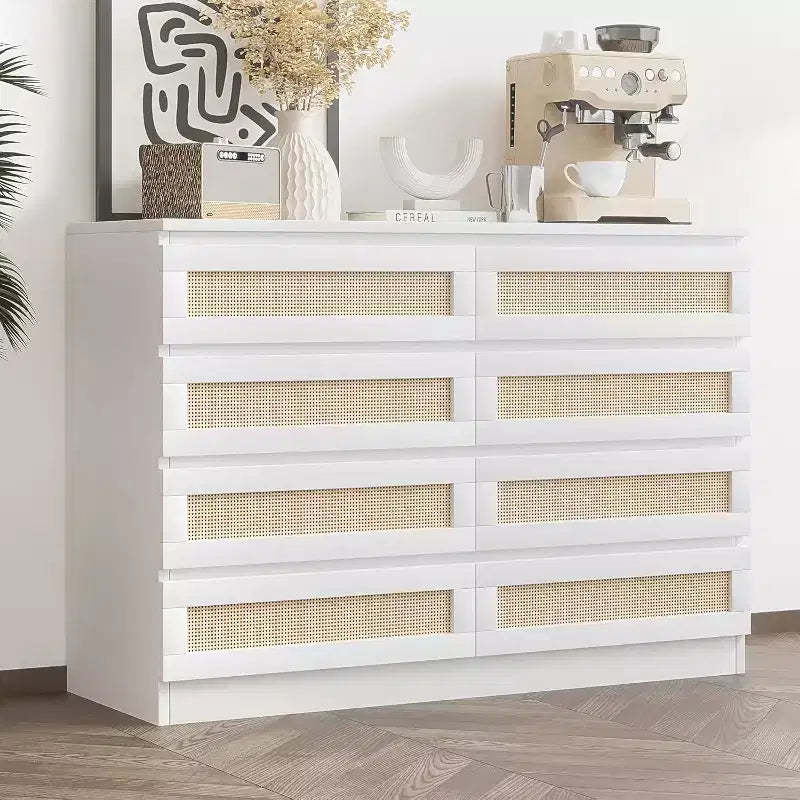 Rattan Decorative Storage Cabinets, Dresser for Bedroom, 8 Drawer Dresser for Closet