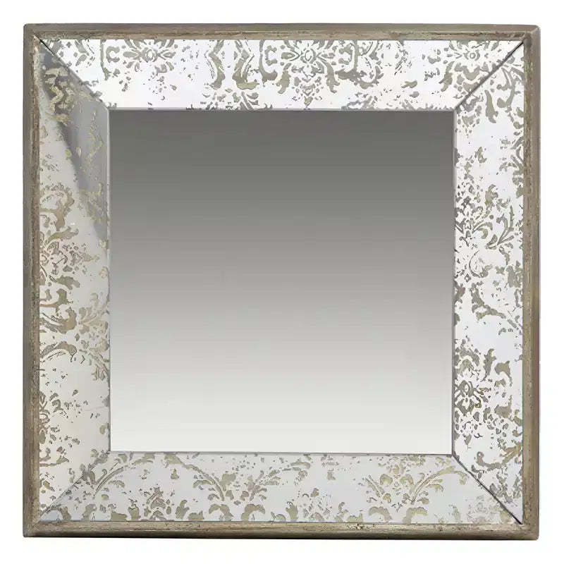 HomeRoots 15 Brown Square Framed Antiqued Damask Accent Mirror