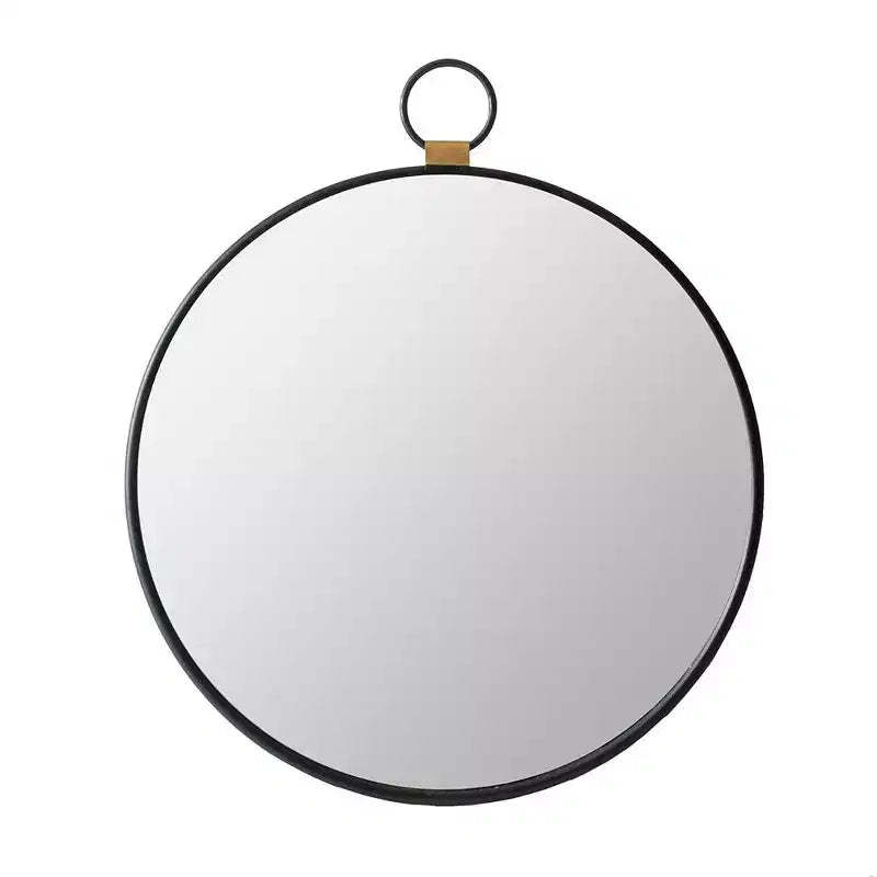 HomeRoots 28 Black Round Iron Framed Accent Mirror