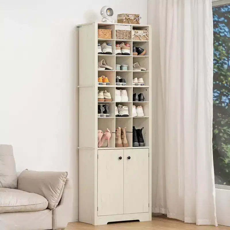 GARPROVM 10-Tier Modern White Shoe Cabinet with Adjustable Shelves - 24 Cubbies & Enclosed Storage, Space-Saving Vertical Storage