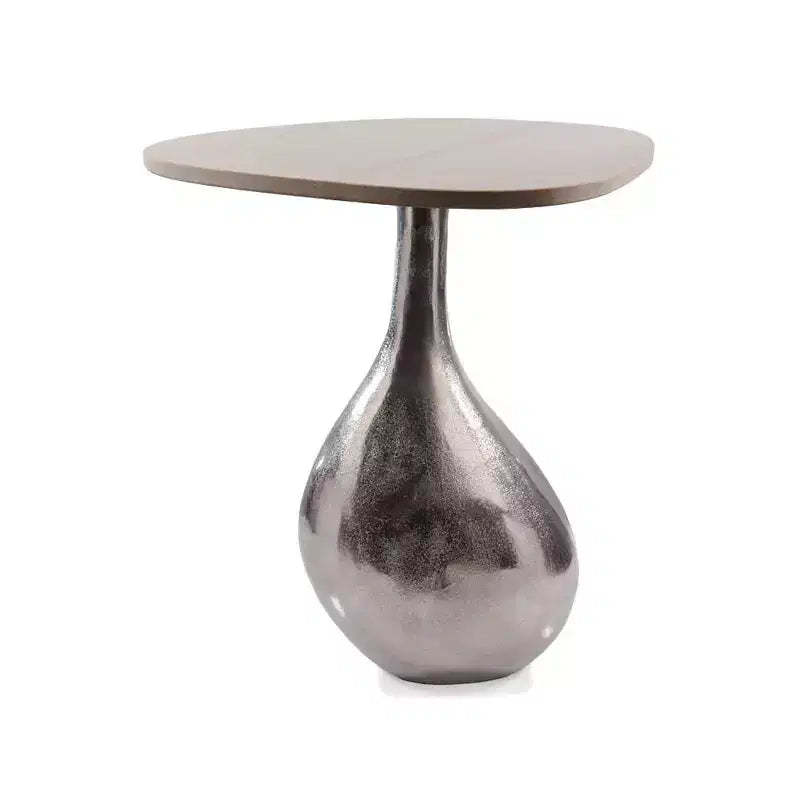 HomeRoots 22 Silver And Beige Cast Aluminum And Marble Pedestal End Table