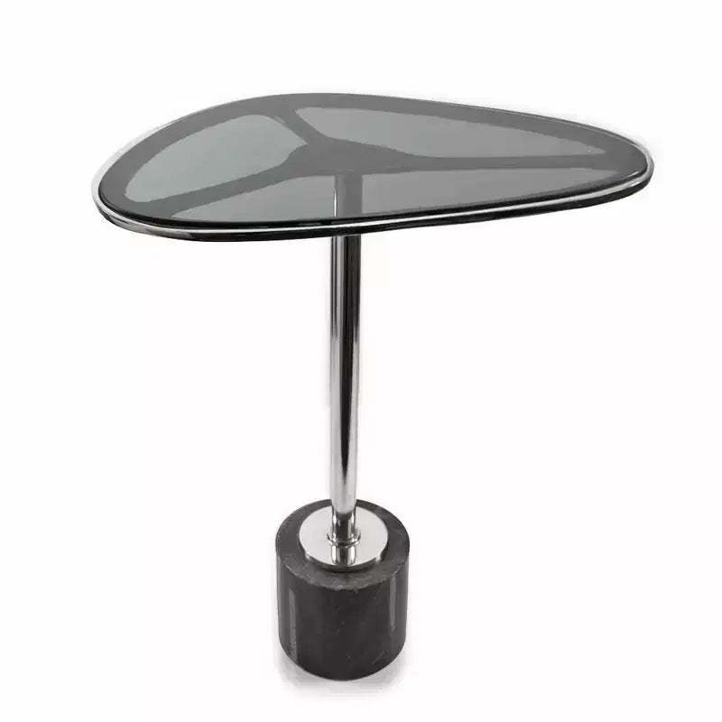 HomeRoots 22 Smoky Black and Silver Aluminum Glass and Marble Pedestal End Table