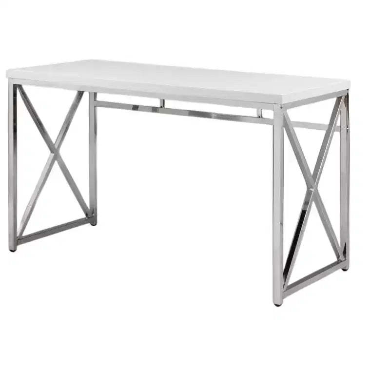 HomeRoots 47 White and Silver Wood and Metal Computer Desk