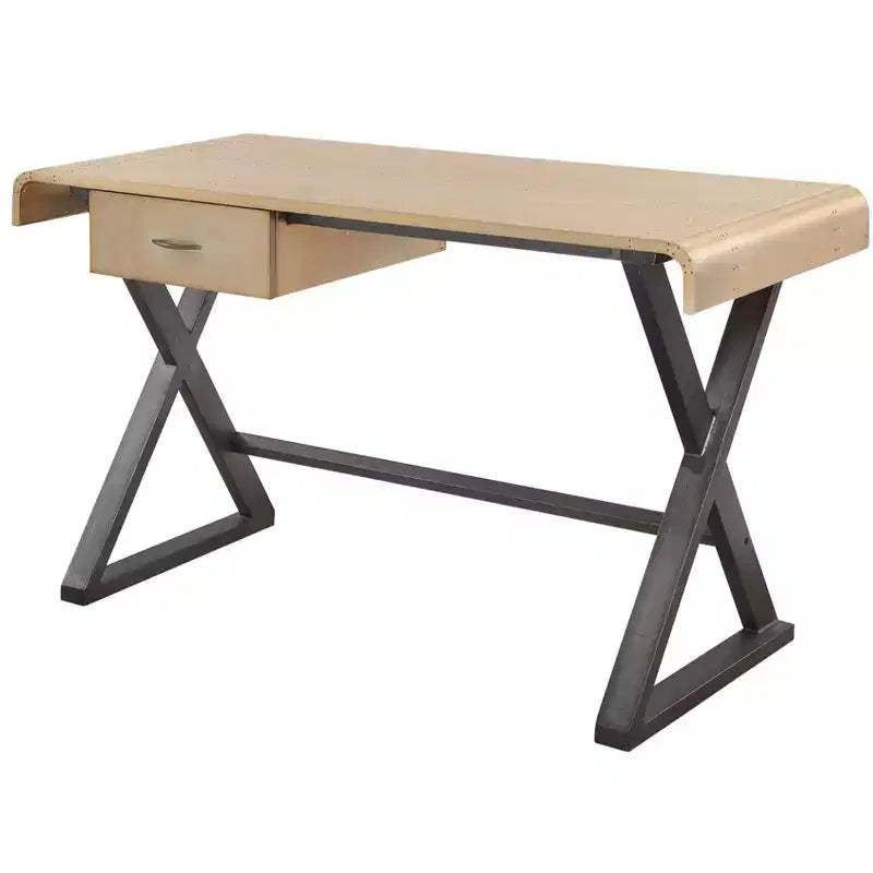 HomeRoots 50 Gold and Black Aluminum Writing Desk