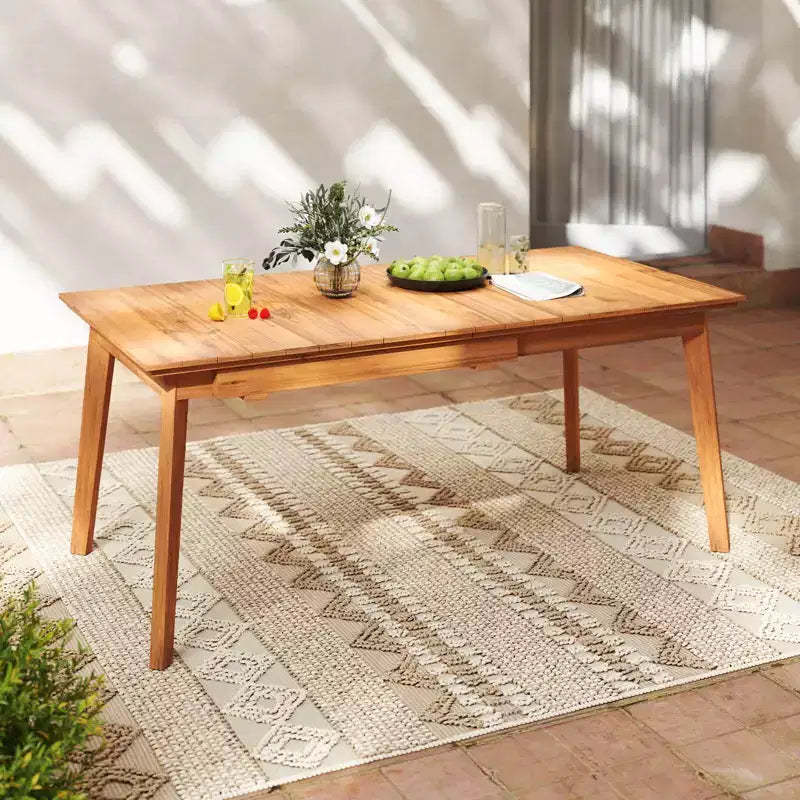 Costway 71-94 Rectangular Teak Wood Table Patio Extendable Dining Table for 6-8 People,