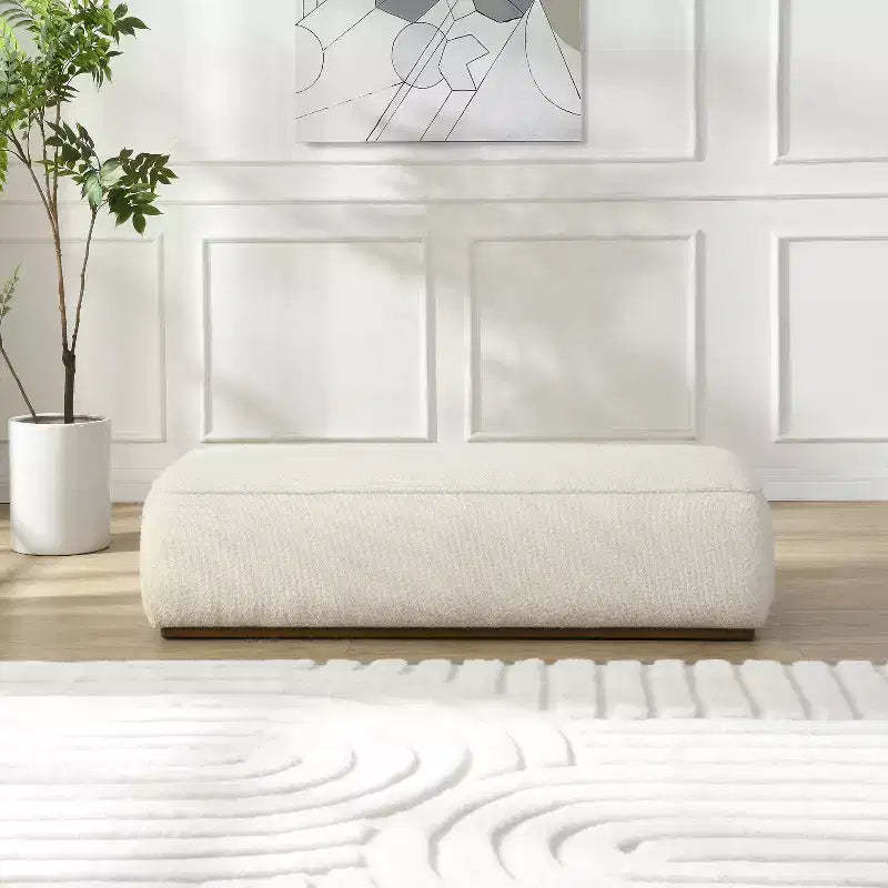 Christopher Knight Home Claire Modern Boucle Rubberwood Upholstered Ottoman
