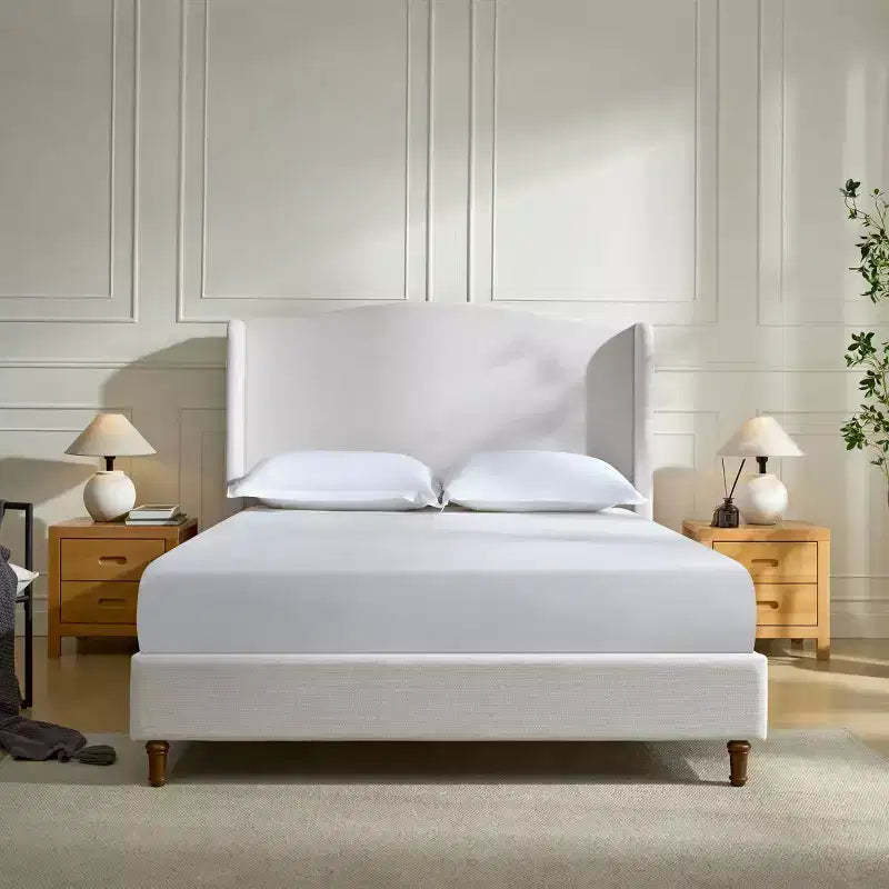 GDFStudio Hyman Chenille Upholstered Wood Wingback Platform Bed Frame with 54 High Headboard