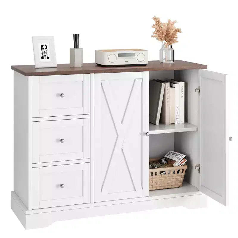 42 Farmhouse Buffet Cabinet with Storage, Coffee Bar Cabinet with 3 Drawers, Sideboard for Kitchen Dining Living Room, White