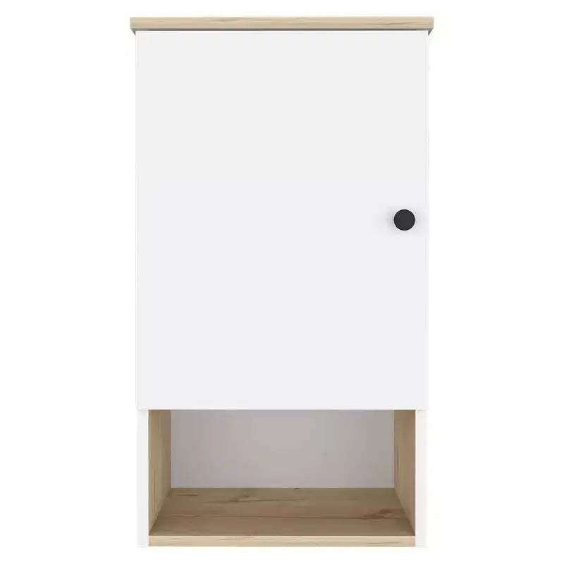 HomeRoots 16 Light Oak And White Wall Mounted Cabinet With Three Shelves
